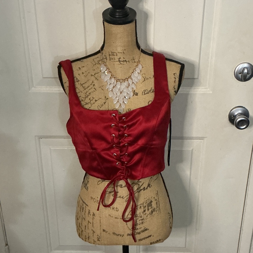 Forever 21 Red Satin Square Neck Crop Top